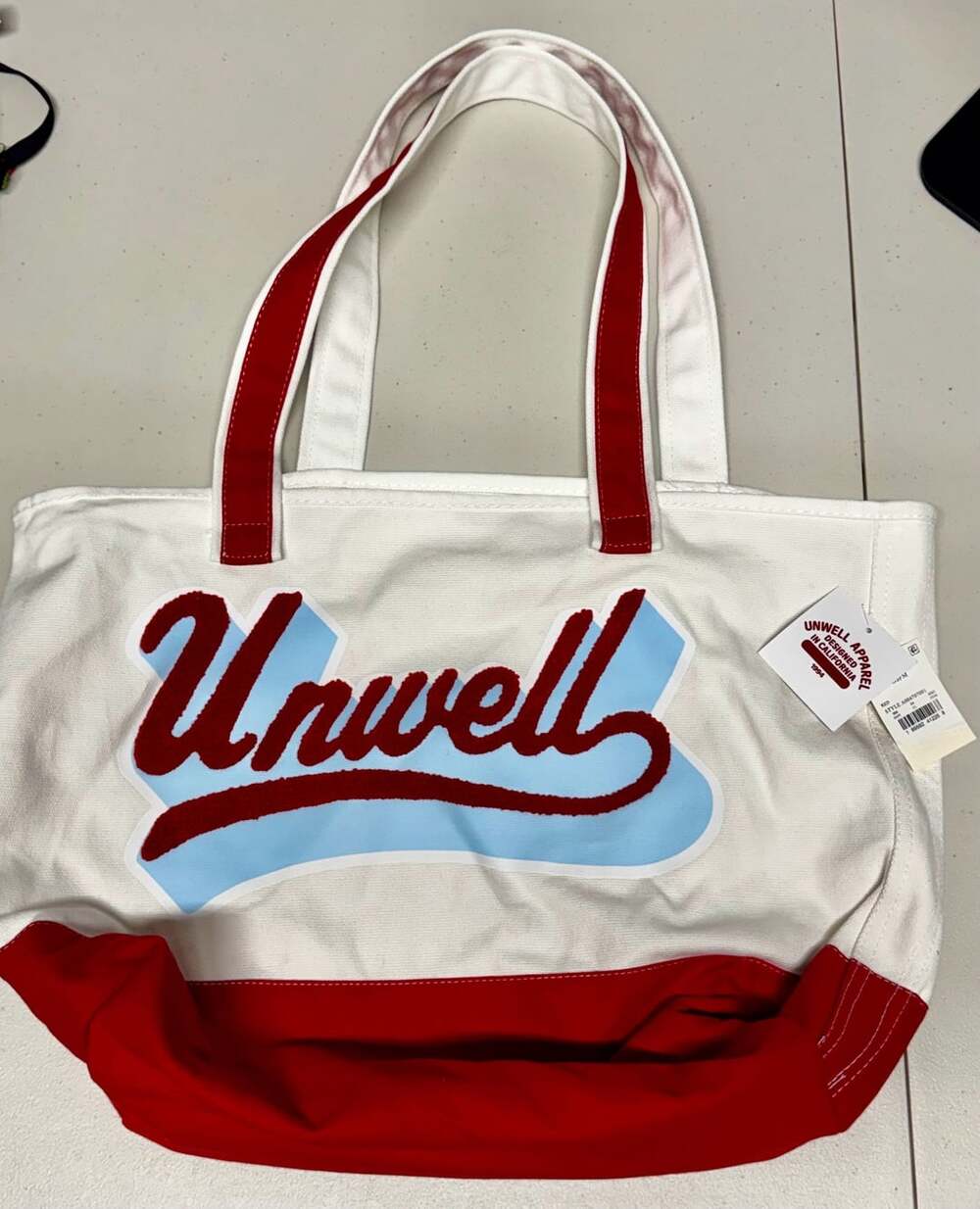 NWT b8 Unwell Apparel Canvas Tote Bag OSFM Red White